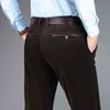 Pantalon droit en velours côtelé extensible marron classique de marque plus velours épais chaud pantalon pour hommes coupe classique pantalon avant uni 210522