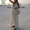 Vrouwen jurk strand maxi es losse lange spaghetti riem witte es diepe v-hals mouwloze backless sexy 210524