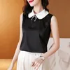 Women Spring Summer Style Blouses Shirts Lady Casual Sleeveless Peter Pan Collar Blusas Tops DF3754 210609