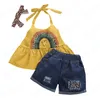 Zestawy odzieżowe dla dzieci Dziewczyny Stroje Dzieci Rainbow Leopard Halter Topy + Hole Dżinsowe Szorty + Pałąk 3 sztuk / Set Lato Moda Boutique Baby Odzież