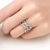 Mens Ringar Crystal Silver Ring Kvinnors Diamant Inlagd Dubbel Rose Gold Net Line Simple Open Lady Cluster Styles Band