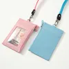 10 Colors Simple Solid Korean Shaped Named Card Holder Identity Badge with Lanyard PU Neck Strap Card Bus ID Card Holders