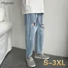 Hommes Jeans Trou Droit Ripped Baggy Large Jambe Solide Simple Casual Lavé Denim Pantalon Hommes Coréen Tout-Match Tendance Street-wear X0621