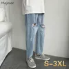 Jeans da uomo con fori dritti strappati larghi Pantaloni a gamba larga in denim lavato casual semplici da uomo Coreano All-match Trendy Street-wear X0621