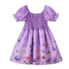 Girl's Dresses Summer Toddler Sweet Cute Princess Dress Girls Smocked Butterfly Print Puff Sleeve Square Collar A-line 1460 B3