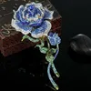 Pins, Brooches 12pcw/lot Wholesale Blue Rhinestone Rose Flower Brooch For Women Wedding Jewelry Fashion Enamel Hijab Pins Bridal