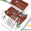 10 pcs unha manicure conjunto com scissor tweezer cortador dobrável couro bolsa de aço inoxidável beleza unhas pedicure ferramentas