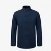 Nieuwe mannelijke katoenen shirt traditionele Chinese mannen jas kleding kung fu tai chi uniform herfst lente lange mouw jas voor man y1106