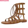 Morazora Stor storlek 34-43 Kvinnor Sandaler Äkta Läder Bekväm Casual Skor Sommar Mode Lace Up Ladies Sandaler 210506