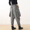 Johnature Vintage Harem Spodnie Dla Kobiet Plaid Jesień Spodnie Kobieta Spadek Kieszenie Elastyczne Talia Bawełna Mieszane spodnie 210521