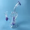 Milky pink purple green Glass Bongs Turbine Perc Water Pipes Hookahs Double Recycler Fab Egg Oil Dab Rigs 10 Inch 14mm Female Joint 4 Thickness With Bowl