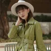 Spring Women Pu Leather Motorcycle Jacket Female vintage Solid Color Jackets Ladys With Belt green coat 210430