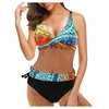 Maillots de bain pour femmes femmes Unique Vintage imprimé croix maillot de bain deux pièces rétro licou froncé taille haute Bikini ensemble Sexy