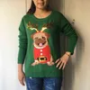 Ugly tröja jultröja kvinnor grön pug hund broderi sequins långärmad pullover stickade jumper toppar m99591 y1118