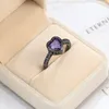 Bague de mariée en zircon noir, or, violet, à la mode, mélange de tailles 6 à 10