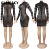 Kobiety Diamond Zdobione Siatka Sukienka Sexy Party Club Bodycon Dress 210702