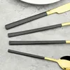 24Pcs Mirror Gold Cutlery Set Knife Fork Spoon Dinnerware Dinner Tableware Stainless Steel Flatware Bar Silverware Set Kitchen 211112