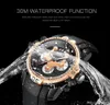 Homens Top Luxury Quality Rose Gold Casual Quartz Watch Black Rubber Strap Mens Multifuncional Milifunction Watches Waterproof Sports Data