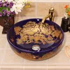 Saphir bleu or pivoine peinture lavabo de style chinois céramique fine lavabo de salle de bain lavabo de salle de bain lavabo en céramique