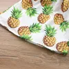 Summer Children Sets Short Sleeve O Neck Print Pineapple T-shirt Blue Solid Flare Pants Cute Girls Boys Clothes Set 1-8T 210629