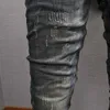 Włoski Styl Moda Mężczyźni Dżinsy Retro Niebieska Elastyczna Bawełna Zarzucił rozdzierający dla Vintage Designer Slim Fit Denim Spodnie