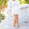 Plus Size Dresses African Women White Party Dress Vintage Puff Sleeve Cute Ruffle Tiered Layered Summer Spring Ladies Club Mini5013206