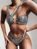 Women's Swimwear Sexy Gold Bikinis 2021 Mujer Shiny Swimsuit Female Snake Bikini Set Irregular Women Bathing Suit Cut Out Swimming