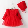 Girl's Dresses Autumn And Winter Kids Clothing Baby Girl Dress With Hat Infant Long-sleeve Flowers Born Princess Clothes