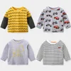 Meninos manga comprida camiseta camiseta moda primavera vestuário infantil crianças crianças full Print listrado básico para menino 2 3 4 5 8 ano 210625