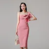 Women Dress One Shoulder Bodycon Sexy Bow Christmas Birthday Party Midi Celebrity Evening Date Out Robes Vestidos Casual Dresses