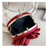 Red Flower Clutch Purse Women Round Evening Bag Crystal Diamond Wedding Silk Handbag Exquisite Chain Shoulder Bags FTB154 220224