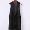 plus size 4XL Women Black Long Hollow Vest Coat Europen Style Waistcoat Sleeveless Jacket Large Outwear Top Roupa Female 210915