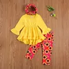 1-6y outono primavera toddler criança meninas roupas conjunto ruffles túnica tops flor calças crianças roupas de girassol 210515