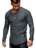 Men's T-Shirts Pleated Wrinkled Slim Fit O Neck Long Sleeve Muscle Solid Casual Tops Shirts Summer Basic Tee New Men Clot254j
