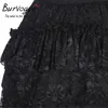 Burvogue femmes arrivée Steampunk jupe mode longue Maxi jupes noir dentelle gothique élastique Corset