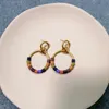 Araña colgante des boucles d'oreilles S925 Aguja de plata Diseño europeo y americano Rainbow Macarons Pendientes Joyería femenina