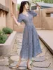 summer Fashion Korea Temperament Elegant women V-Neck Puff Sleeve Lace Hollow Out Dresses Vestidos 210531