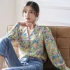 Двухместный осложный воротник бисером рубашки женщин плюс размер одинокий погружной с длинным рукавом печатная цветочная блузка 2xL вершины 210601