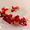 FORSEVEN Crystal Red Pink White Flower Crown Tiara Novia Novia Accesorios de joyería de boda Diadema decorativa para el cabello Diadema