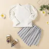 Çocuklar Giyim Setleri Kız Kıyafetler Çocuk Puf Kollu Tops + Şerit Etekler 2 adet / takım Yaz İlkbahar Sonbahar Moda Butik Bebek Giysileri