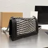 Retro Denim square Bags Black Blue V-stitch handbag Silver Metal Hardware Purse Womens Adjustable Shoulder Strap Crossbody Bag Designer New