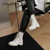 SOPHITINA Femmes Bottes Plate-forme Mode Cross-Tied Zipper Antiskid Patchwork Chaussures Bout Rond Mi Talon Casual Femmes Chaussures SO743 210513