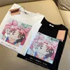 T-shirt estiva da donna con stampa a cartoni animati a maniche corte o-collo da donna di design europeo più magliette larghe