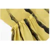 [EAM] Kobiety Yellow Paski Duży rozmiar Midi Sukienka Okrągły Neck Krótki Rękaw Loose Fit Fashion Spring Summer 1DD5980 210512