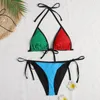 Para mujer LISTO STOCK Trajes de baño Patchwork Multicolor Dos piezas Bikinis Diseñador brasileño Vendaje Sexy Acolchado Push Up XL Traje de baño Mujeres Biquinis F