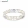 Luoteemi Blanc Or Couleur Double Rangée Créé Perles CZ Bracelet Bracelets pour Femmes Bijoux De Mariage Demoiselles D'honneur Collection De Mariée Q0717