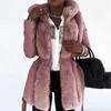 暖かい冬の女性の厚いジッパーのジャケットコートベルトの毛皮の襟革のジャケットアウターウェアレディースパーカー211122