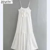 ZEVITY Kadınlar Geri Yay Tied Patchwork Beyaz Sling Midi Elbise Kadın Spagetti Kayışı Vestido Chic Rahat Yaz Elbiseler DS8304 210603