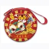 Chinese New Year Tiger Earphone Bag with Zipper Storage Box Round Metal Coin Purse Gift