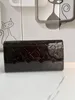 Fashion designer wallets luxury envelope purses mens womens patent leather wallet embossed flower letter long card holder slim money clutch bags with box wholesale